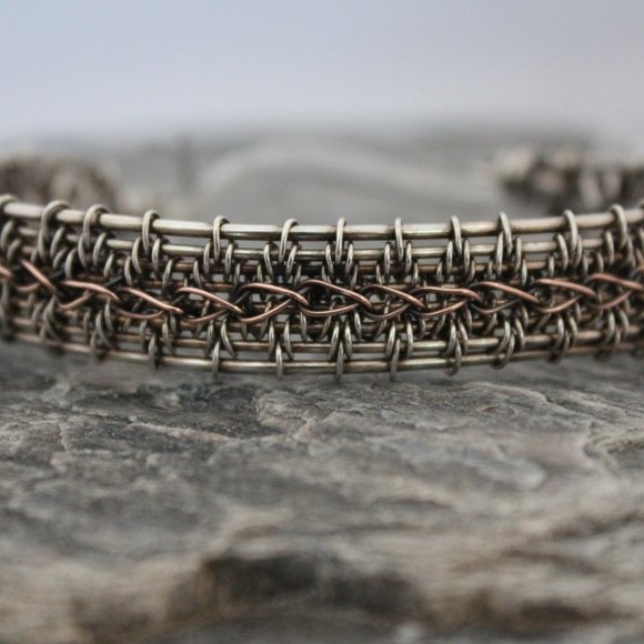 Sterling Silver and Copper Handstamped Cuff Bracelet  Handmade , Sterling Silver & Copper Bracelet